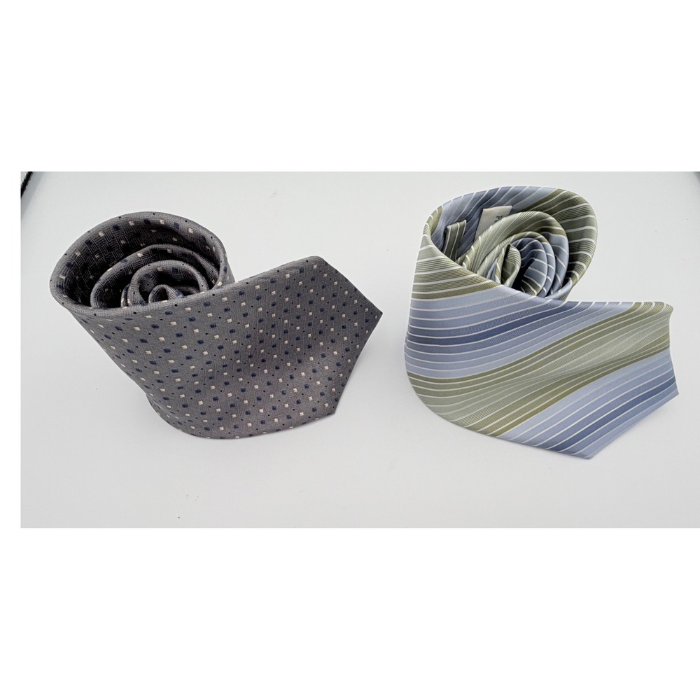 Perry Ellis Portfolio Mens Tie Lot 2 Geometric Grey Blue Striped Green Blue